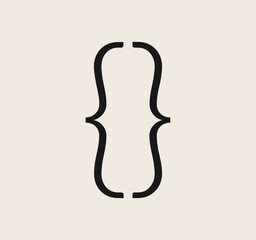 Curly braces symbol and dobule braces, symmetric sign for text quote, mathematics, typography swirly mark, opening and closing frames for punctuation in maths on background flat vector illustration.
