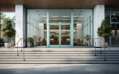 The main entrance door to a hospital. Example of the Exterior of a Modern Hospital