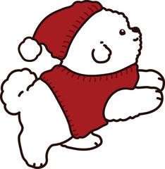 Simple and adorable illustration of Bichon Frise in winter clothes jumping