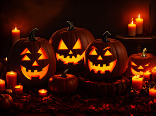 Fototapeta premium Gloomy Halloween pumpkin cinematic UHD K.