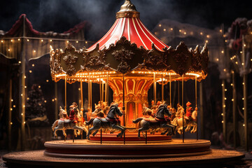 Christmas Carousel Spinning With Joyous Melodies - obrazy, fototapety, plakaty