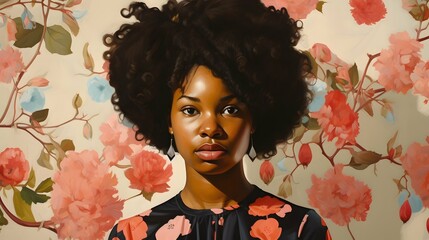Fototapeta premium African black woman portrait, cute girl stock photo background