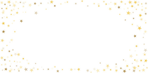 Gold stars vector background, sparkling Christmas confetti falling isolated on white. Magic shining flying golden stars glitter backdrop, sparkle border