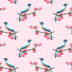 romantic watercolor pattern with birds