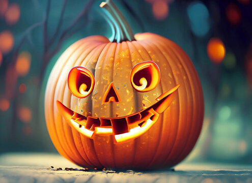 pumpkin_on_halloween_with_blurred_background, Ai, Generative ai, October, Decoration, orange