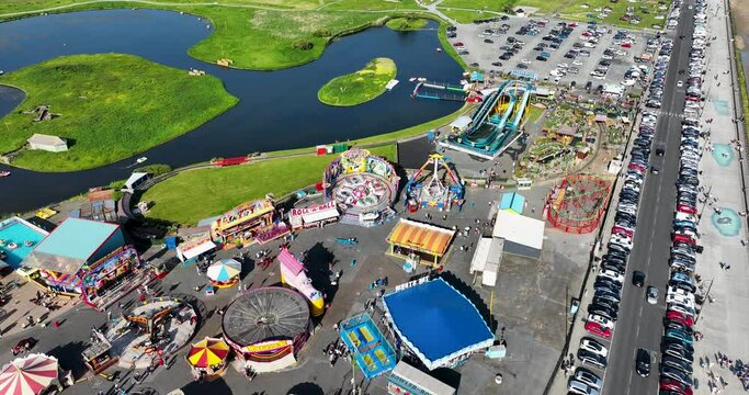 Top view of amusement park in Tramore Ireland 4k