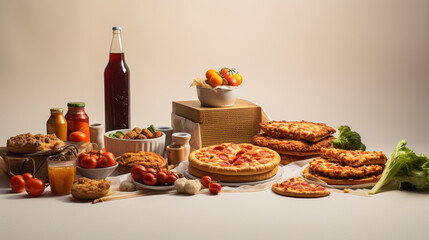 food from delivery lies on the table light background, generative ai.