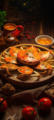 amazing photo of delicious steamed crabs f, generative ai.