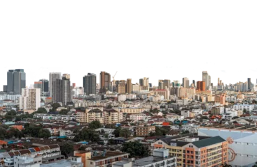 Zelfklevend Fotobehang City skyline of bangkok thailand Isolated on PNGs transparent background, Use for visualization in architectural presentation © Keyframe's