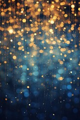 Golden and Cyan Particles over a Blurred Background. Shiny and Defocused Particles.