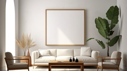 Modern interior mockup with poster frame.