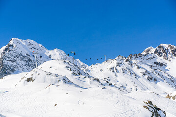 Panorama of ski runs on the Kaunertal glacier in Austria.