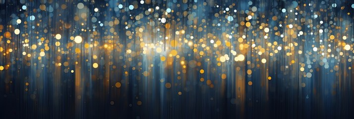 Golden and Cyan Particles over a Blurred Background. Shiny and Defocused Particles.