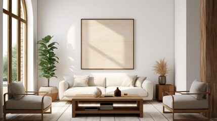 Modern interior mockup with poster frame.