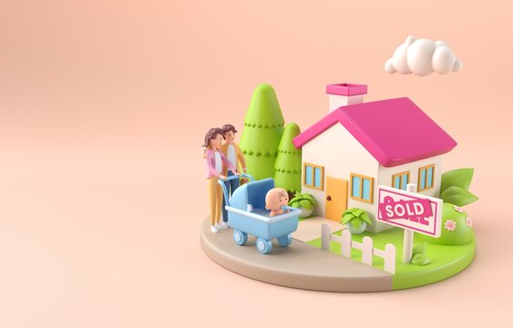 Isolated Sold House. 3D Illustration
