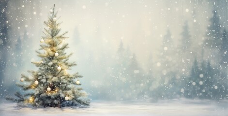 Christmas Tree in the middle of the Forest in a Snowy Day. X-Mas Event. 25th December.