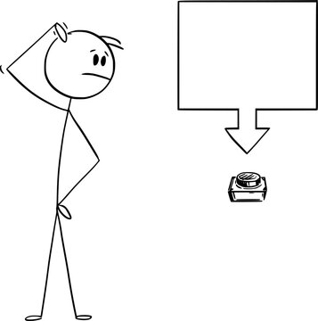 Power Off Switch, Vector Cartoon Stick Figure Illustration