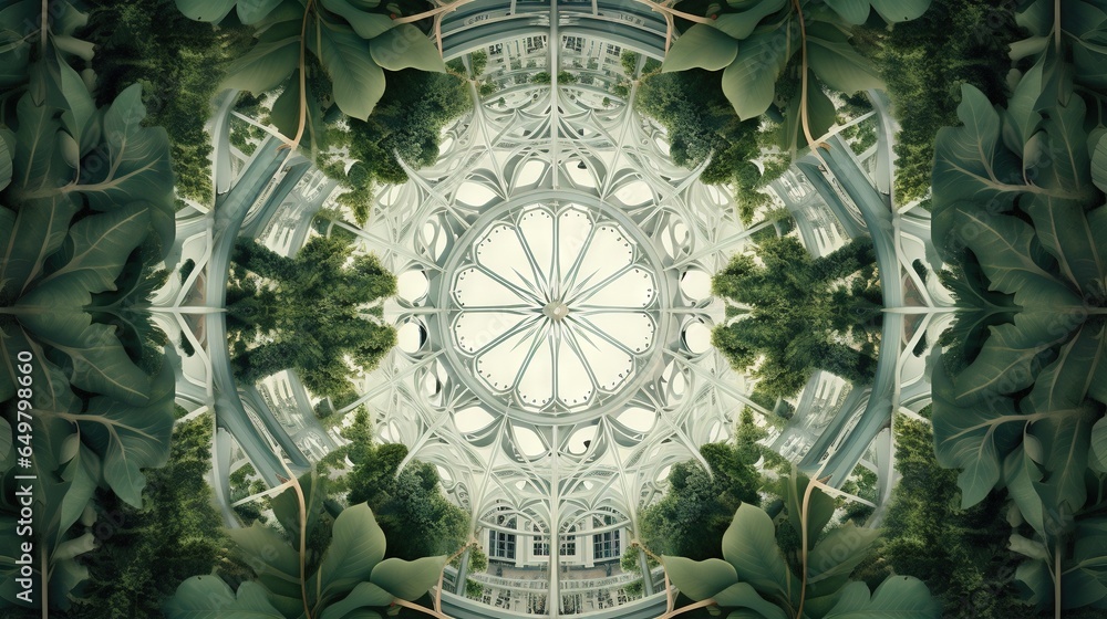 Poster a picture of a building with a clock in the middle of it. generative ai