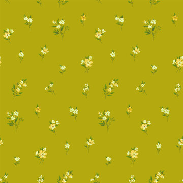 Seamless spring prints with small daisies flowers