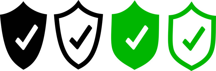 Shield with check mark set. Security shield symbol.