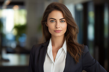 Naklejka premium Generative AI picture portrait of amazing gorgeous office worker young woman