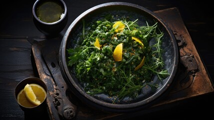 Wakame Seaweed Salad. A beautifully presented dish that brings out the texture and flavor of algae.