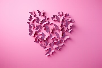 Obraz premium A pink heart and butterfly design symbolize love and romance for Valentine's Day, conveying happiness and affection.