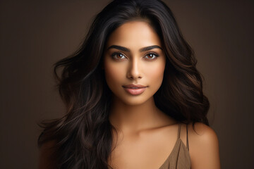 Generative Ai portrait illustration of glamorous charming young girl indian ethnicity