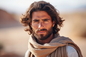 Young arab man in national clothes and turban Muslim man Saudi african moroccan yemenite persian...