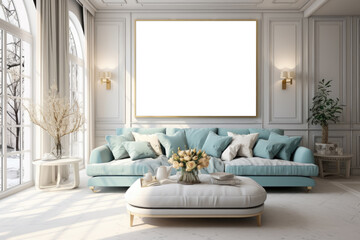 Fototapeta premium Interior design modern minimal living room, interior luxury style, resort or hotel with luxury, three-dimensional, generative ai.