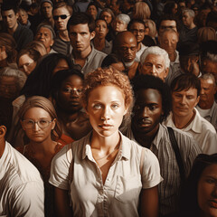 Many people stand together, forming a diverse and bustling crowd, sharing moments, experiences, and connections in a harmonious gathering.Generative AI illustration