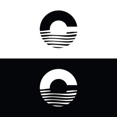 vector, Logo C, beach, sun, nature, black and white