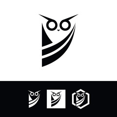 vector, set, Owl logo, unique bird, black and white, 