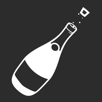 recommend clip art: Bottle with Popping Cork vector icon. Isolated green bottle of champagne or sparkling wine with label shoot out its bubbly contents. New Year's Eve, birthdays, weddings celebration sign design.