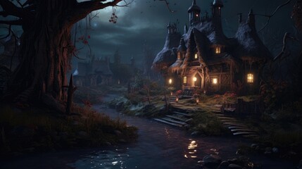Fototapeta na wymiar swamp witch hut, halloween