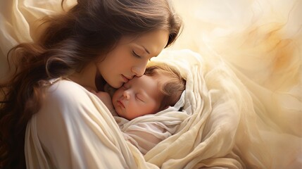 mother with child next to her.