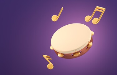 Isolated 3D Tambourine. 3D Illustration