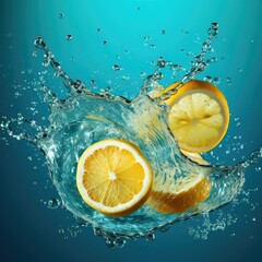 lemon in water splash isolated on white
