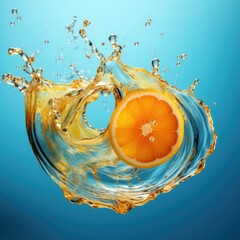 orange and water splash isolated on white
