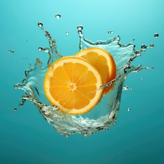 orange and water splash isolated on white