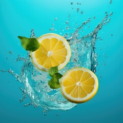 lemon in water isolated on white