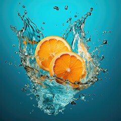 orange and water splash isolated on white