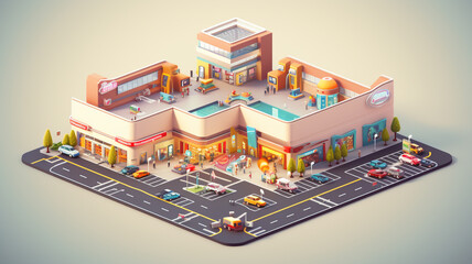 Fototapeta premium 3D of the shopping mall. Business concept. Isometric style. Generative AI.