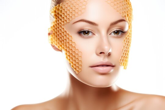 female face in honeycombs. Face honey lifting