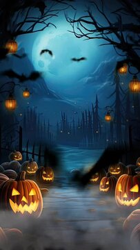 halloween night decorative with bat and moon for social media story background. seamless looping time-lapse virtual video animation background.	