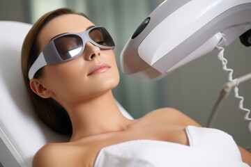 Beautiful woman on laser facial hair removal - obrazy, fototapety, plakaty