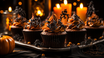Chocolate cupcakes decorated for Halloween party