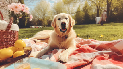 Dog Enjoying A spring picnic with family, Background, Illustrations, HD