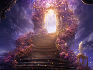 Obraz premium Staircase to heaven with stars in the sky. rendering