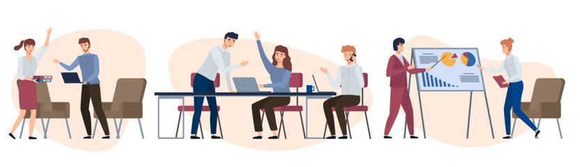 Office workers. Vector illustration. Office workers collaborate to accomplish tasks and projects Office work involves various administrative and managerial duties A worker employee contributes